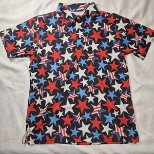 Men's Star Print Polo Shirt - Red, White, and Blue